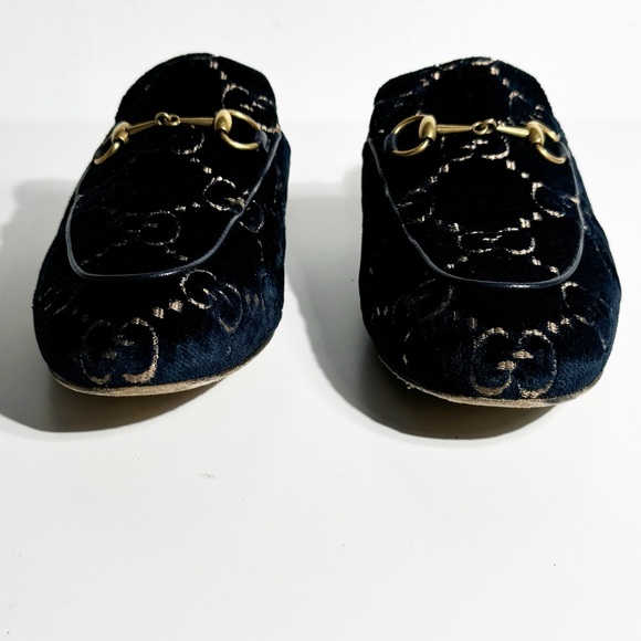 Gucci Princetown Velvet loafers Navy Blue with gold horsebit hardware gg sz 38 - Picture 4 of 10
